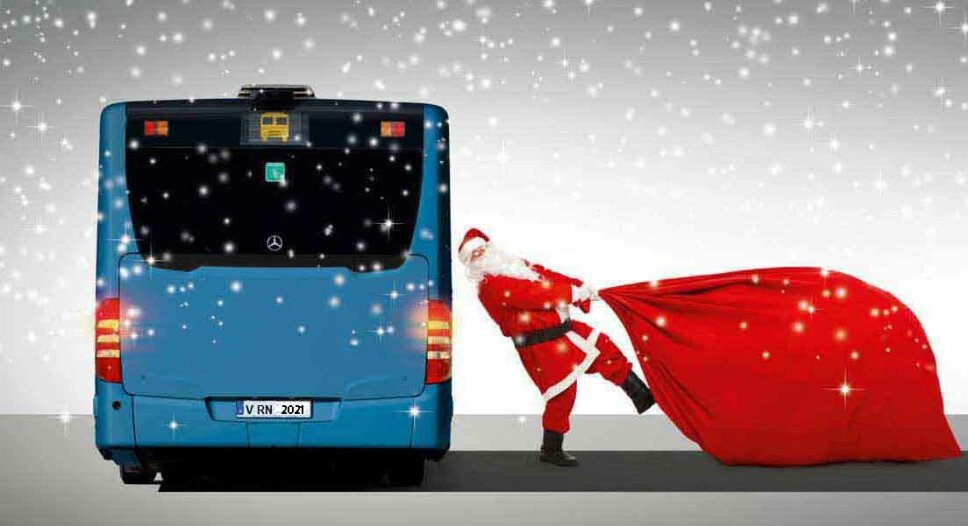 Nikolaus vor einem VRN-Bus